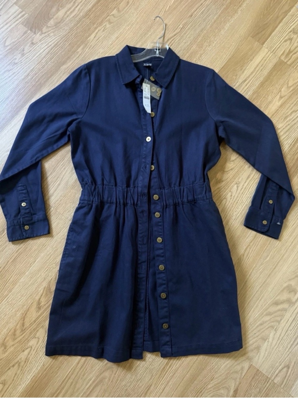 New J.Crew $148 Women's Long-sleeve button-front chino dress, Navy, Sz 6